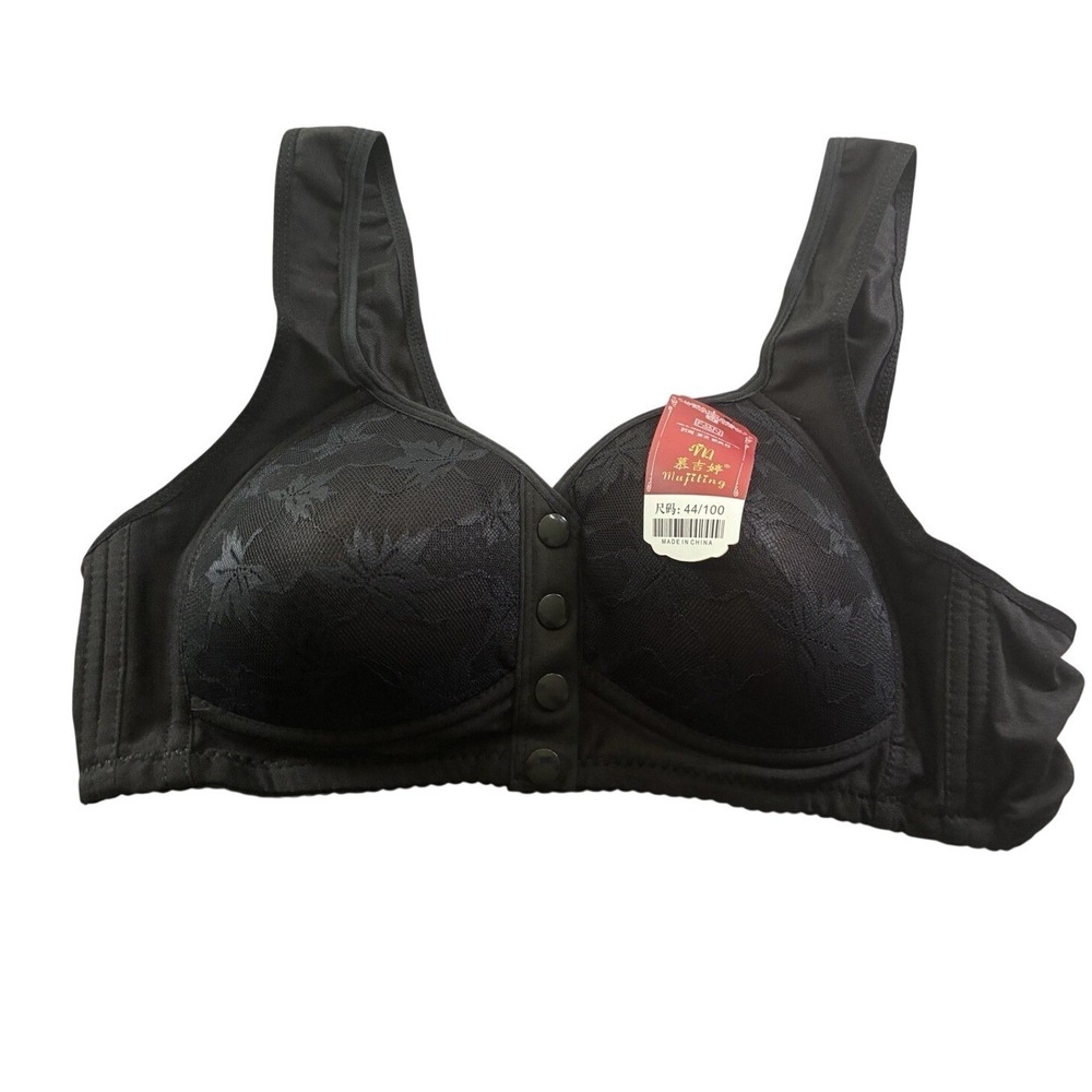 Womens Front Closure Bra 44/100 Lace Full Coverage Wireless Comfort XL C/D Black